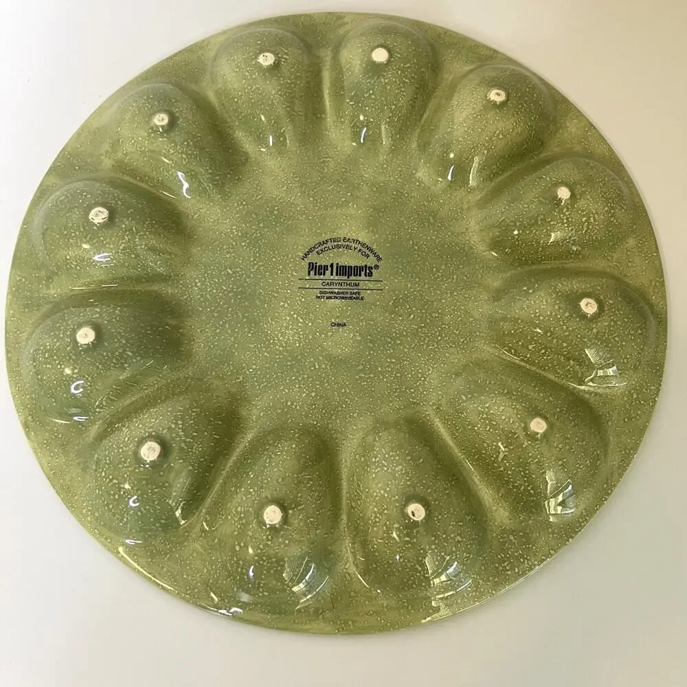 Pier 1 Carynthum Deviled Egg Tray Hand Painted Earthenware Serving Plate